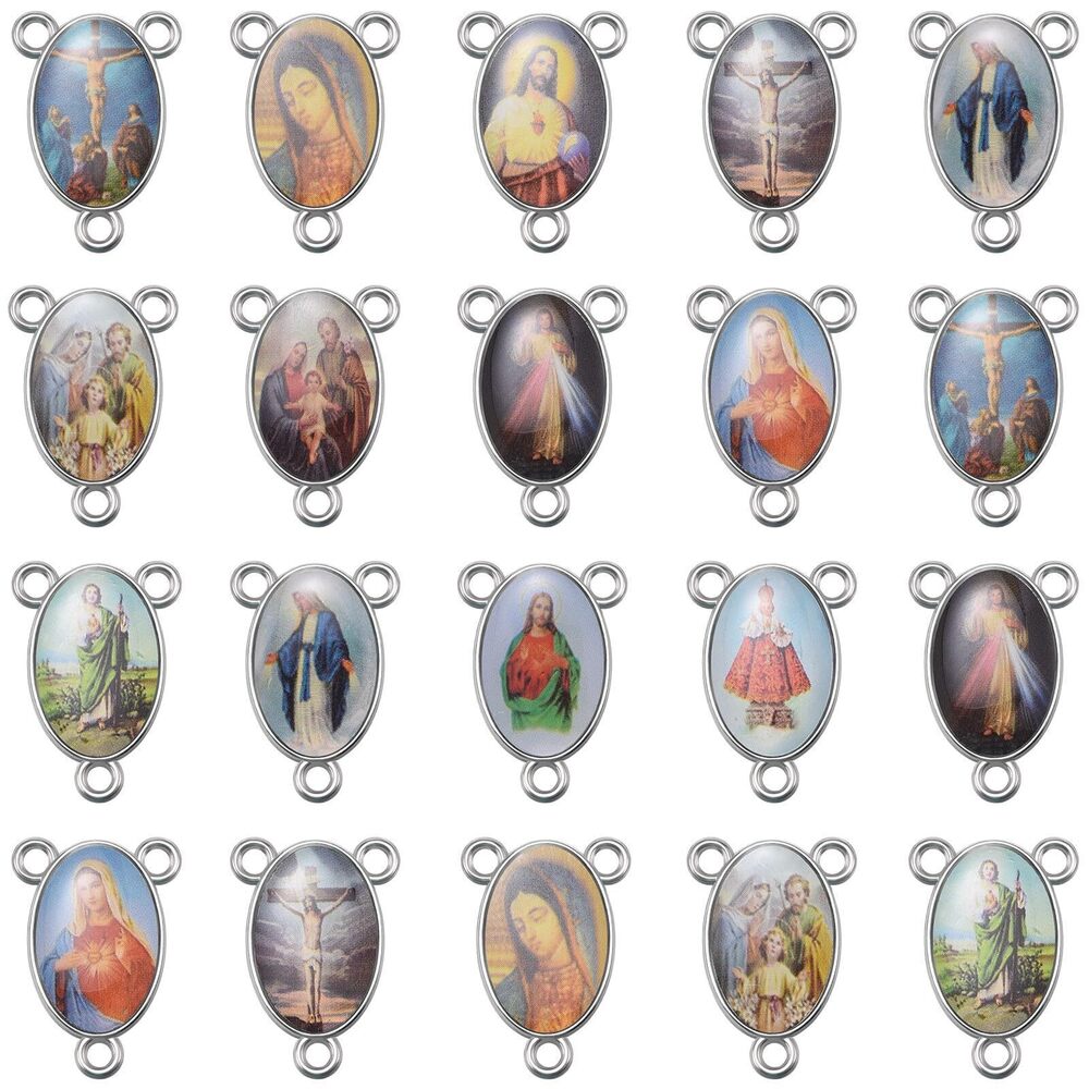 7830 50Pcs Rosary Centerpiece Medal Charms Religion Enamel Imagenes Virgen